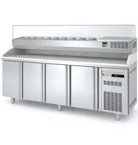 Coreco Pizzawerkbank + Opzetkoelvitrine | 700 RANGE | 543L | 4 Deuren (1/1 GN) | Boven 10x 1/4 GN | 0°C/+8°C | Statisch + Ventilator | Temperatuuralarm | 2245x700x850/1472(h)mm