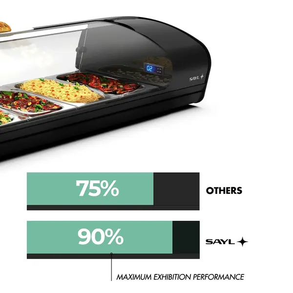 Tapasvitrine | SHARK | Zwart | 6x 1/3 GN | +2°C/+6°C | Statisch | 1 Niveau | 1320x395x270(h)mm