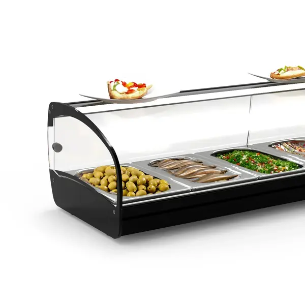 Tapasvitrine | SHARK | Zwart | 6x 1/3 GN | +2°C/+6°C | Statisch | 1 Niveau | 1320x395x270(h)mm