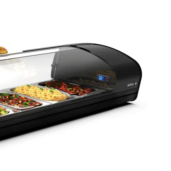 Tapasvitrine | SHARK | Zwart | 6x 1/3 GN | +2°C/+6°C | Statisch | 1 Niveau | 1320x395x270(h)mm