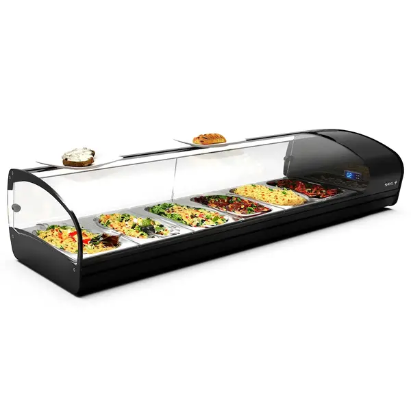 Tapasvitrine | SHARK | Zwart | 6x 1/3 GN | +2°C/+6°C | Statisch | 1 Niveau | 1320x395x270(h)mm