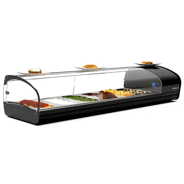 Tapasvitrine | SHARK | Zwart | 6x 1/3 GN | +2°C/+6°C | Statisch | 1 Niveau | 1320x395x270(h)mm