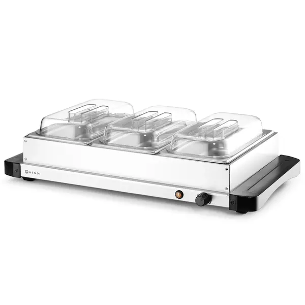 Warmhoudplaat | 3x 1/3 GN | 40°C/75°C | 0.4kW (230V) | Incl. GN-Bakken + Deksels | 657x381x161(h)mm