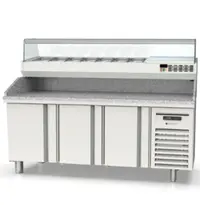 Coreco Pizzawerkbank + Opzetkoelvitrine | 800 RANGE | 562L | 3 Deuren (EN600x400) | Boven 9x 1/4 GN | 0°C/+8°C | Statisch + Ventilator | Temperatuuralarm | 2020x800x850/1472(h)mm