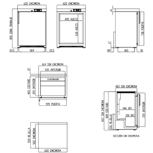 Barkoelkast | NRH | 150L | Zwart | +2°C/+8°C | Geforceerd | Temperatuuralarm | 620x520x850(h)mm