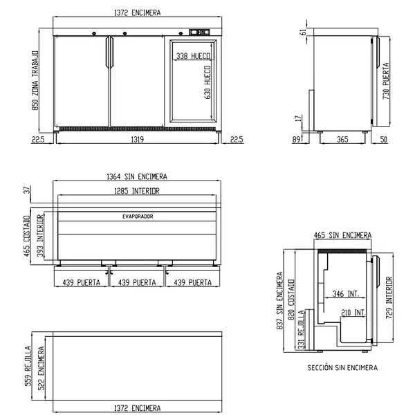 Barkoelkast | NRH | 320L | Zwart | +2°C/+8°C | Geforceerd | Draaideuren | Temperatuuralarm | 1375x520x850(h)mm