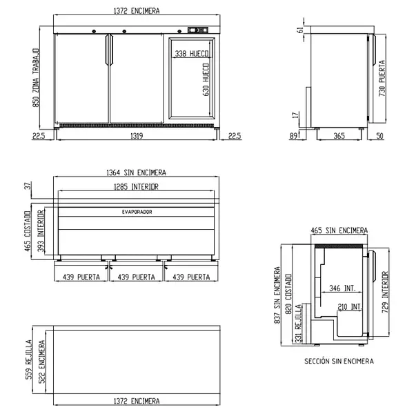 Barkoelkast | NRH | 320L | RVS | +2°C/+8°C | Geforceerd | Draaideuren | Temperatuuralarm | 1375x520x850(h)mm