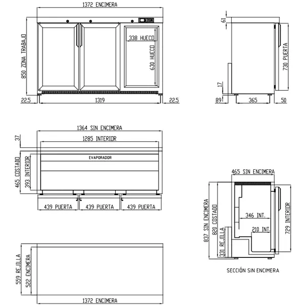 Barkoelkast | ERH | 320L | Zwart | +2°C/+8°C | Geforceerd | Draaideuren | Temperatuuralarm | 1375x520x850(h)mm