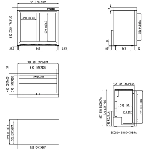 Barkoelkast | ERH | 225L | Zwart | +2°C/+8°C | Geforceerd | Schuifdeuren | Temperatuuralarm | 925x520x850(h)mm