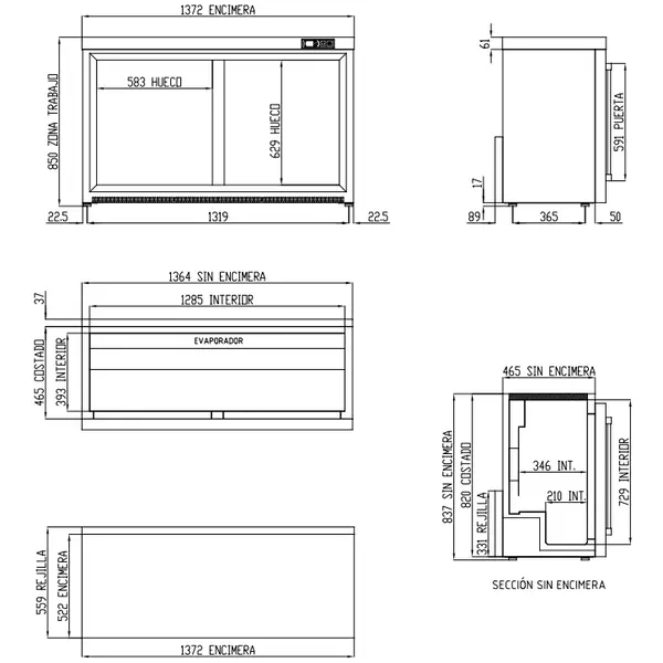 Barkoelkast | ERH | 320L | Zwart | +2°C/+8°C | Geforceerd | Schuifdeuren | Temperatuuralarm | 1375x520x850(h)mm