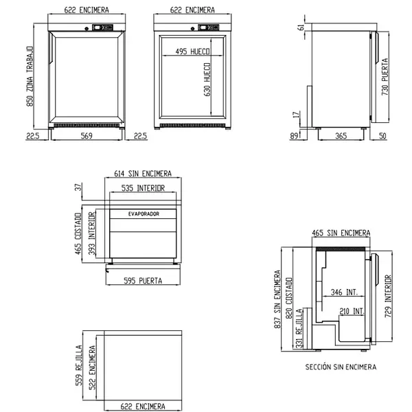 Barkoelkast | ERH | 150L | RVS | +2°C/+8°C | Geforceerd | Temperatuuralarm | 620x520x850(h)mm
