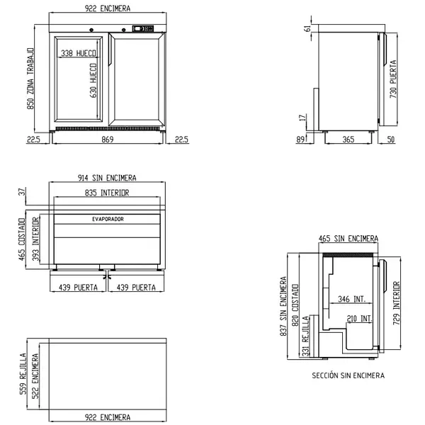 Barkoelkast | ERH | 225L | RVS | +2°C/+8°C | Geforceerd | Draaideuren | Temperatuuralarm | 925x520x850(h)mm