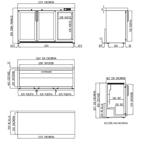 Barkoelkast | ERH | 320L | RVS | +2°C/+8°C | Geforceerd | Draaideuren | Temperatuuralarm | 1375x520x850(h)mm