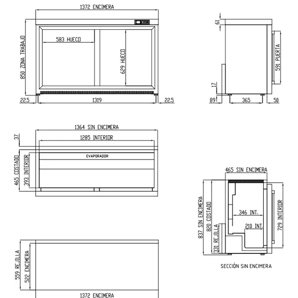 Barkoelkast | ERH | 320L | RVS | +2°C/+8°C | Geforceerd | Schuifdeuren | Temperatuuralarm | 1375x520x850(h)mm
