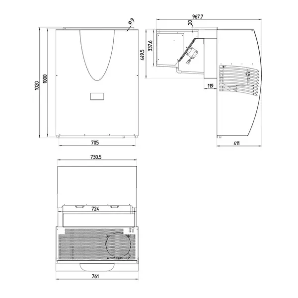 Hang-Wandunit | POLARIK | 29.5-43m³ | -5°C/+5°C | 1.75kW (400V) | 761x968x1020(h)mm