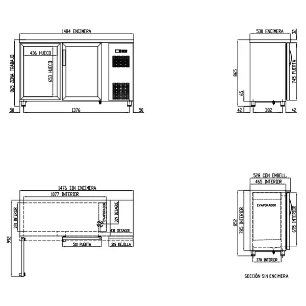 Barkoelkast | SB | 325L | RVS | 0°C/+7°C | Geforceerd | Draaideuren | Temperatuuralarm | 1465x530x850(h)mm