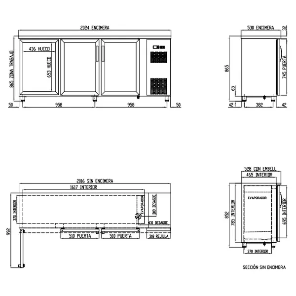 Barkoelkast | SB | 490L | RVS | 0°C/+7°C | Geforceerd | Draaideuren | Temperatuuralarm | 2025x530x850(h)mm
