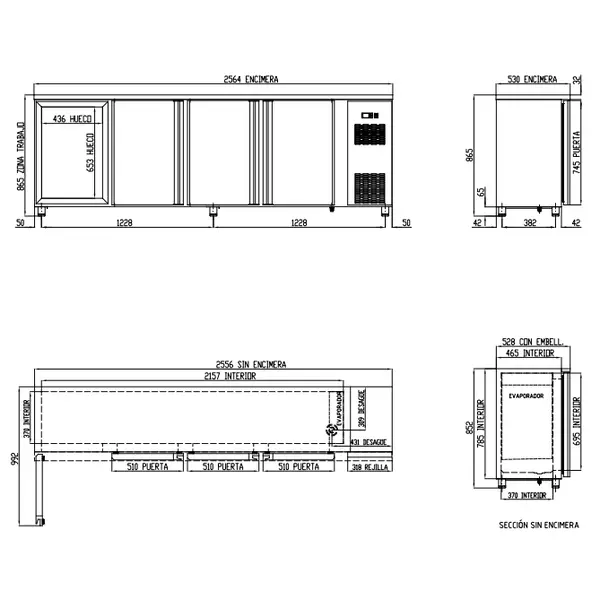 Barkoelkast | SB | 650L | Zwart | 0°C/+7°C | Geforceerd | Draaideuren | Temperatuuralarm | 2565x530x850(h)mm