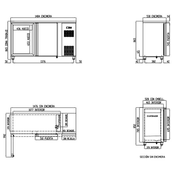 Barkoelkast | SB | 325L | RVS | 0°C/+7°C | Geforceerd | Draaideuren | Temperatuuralarm | 1485x530x850(h)mm