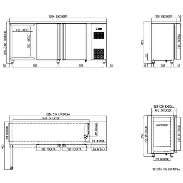 Barkoelkast | SB | 490L | RVS | 0°C/+7°C | Geforceerd | Draaideuren | Temperatuuralarm | 2025x530x850(h)mm