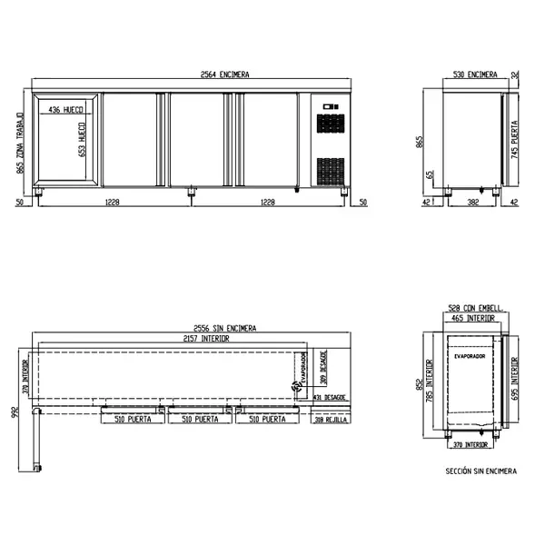Barkoelkast | SB | 650L | RVS | 0°C/+7°C | Geforceerd | Draaideuren | Temperatuuralarm | 2565x530x850(h)mm