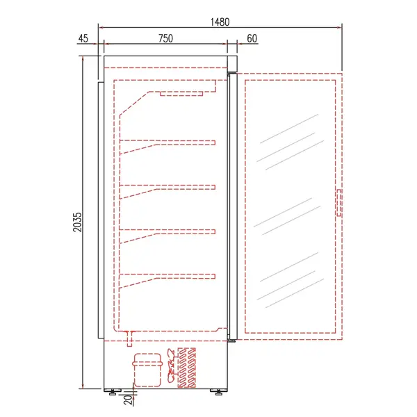 Wandkoeling | RVC | Wit/Zwart | -2°C/+8°C | Geforceerd | Draaideur | Temperatuur-/Deuralarm | 680x865x2065(h)mm
