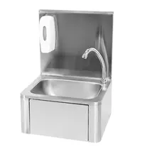 UNNINOX Handwasbak | RVS | Wandmontage | Mengkraan | Kniebediening (Zelfsluitend) | Incl. Zeepdispenser | 400x330x570(h)mm