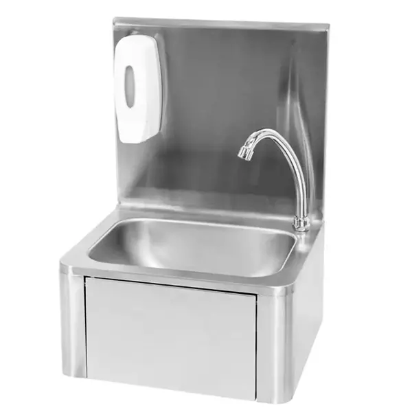 Handwasbak | RVS | Wandmontage | Mengkraan | Kniebediening (Zelfsluitend) | Incl. Zeepdispenser | 400x330x570(h)mm