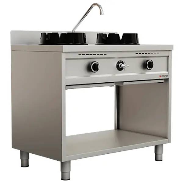 Wokfornuis | Gas | 2 Branders (2x 15kW) | Waterkraan | Open Onderkast | 1000x600x850/1000(h)mm