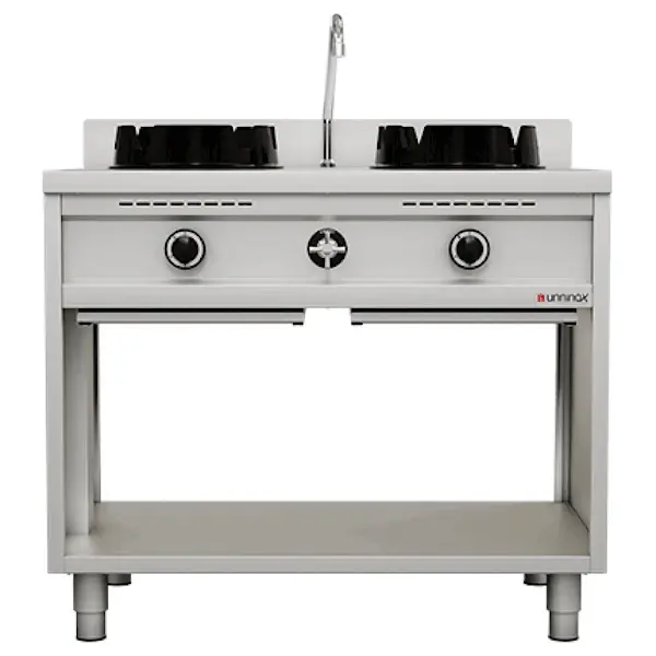 Wokfornuis | Gas | 2 Branders (2x 15kW) | Waterkraan | Open Onderkast | 1000x600x850/1000(h)mm