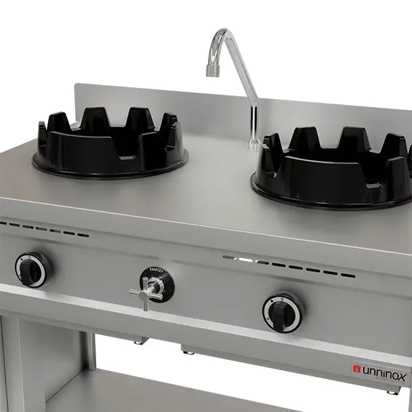 Wokfornuis | Gas | 2 Branders (2x 15kW) | Waterkraan | Open Onderkast | 1000x600x850/1000(h)mm
