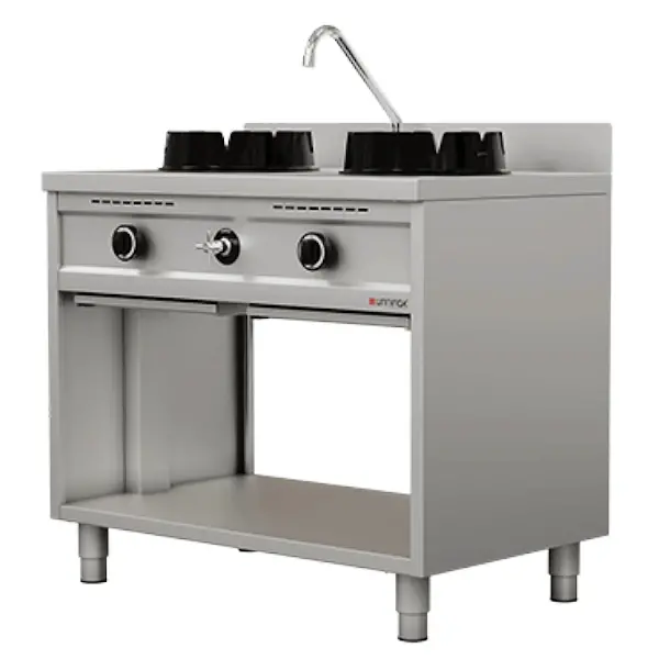 Wokfornuis | Gas | 2 Branders (2x 15kW) | Waterkraan | Open Onderkast | 1000x600x850/1000(h)mm