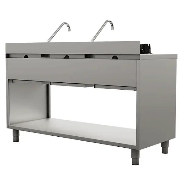 Wokfornuis | Gas | 3 Branders (3x 15kW) | Waterkranen | Open Onderkast | 1500x600x850/1000(h)mm