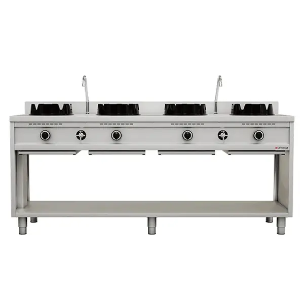 Wokfornuis | Gas | 4 Branders (4x 15kW) | Waterkranen | Open Onderkast | 2000x600x850/1000(h)mm
