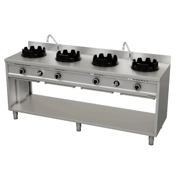 Wokfornuis | Gas | 4 Branders (4x 15kW) | Waterkranen | Open Onderkast | 2000x600x850/1000(h)mm