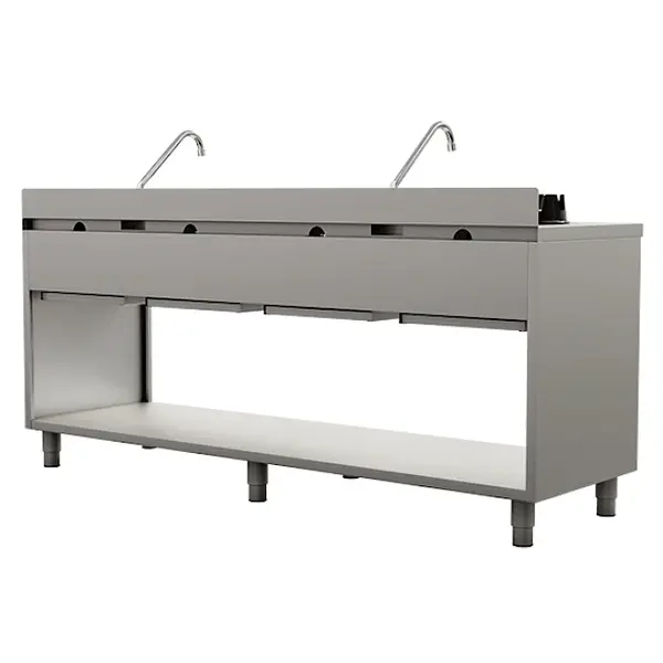 Wokfornuis | Gas | 4 Branders (4x 15kW) | Waterkranen | Open Onderkast | 2000x600x850/1000(h)mm