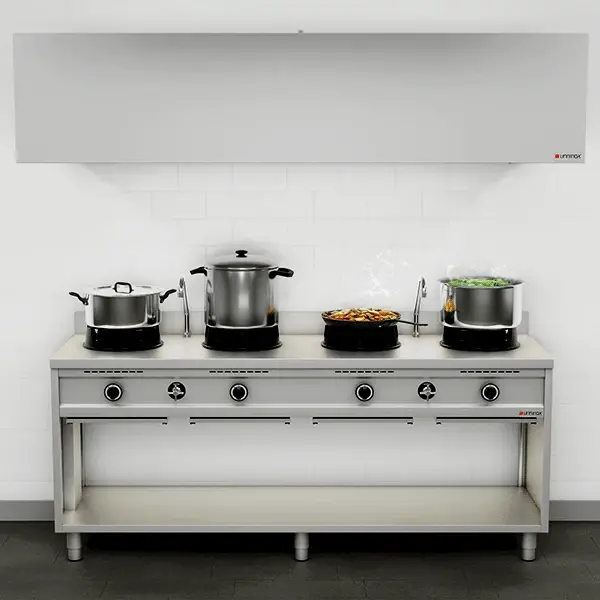 Wokfornuis | Gas | 4 Branders (4x 15kW) | Waterkranen | Open Onderkast | 2000x600x850/1000(h)mm