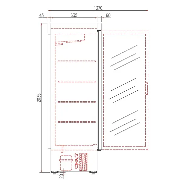 Wandkoeling | EBR | Zwart | -2°C/+8°C | Geforceerd | Draaideur | Temperatuur-/Deuralarm | 680x735x2055(h)mm