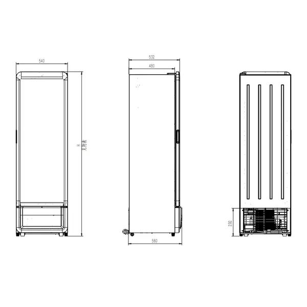 Koelkast | PIB | 240L | Zwart | +1°C/+10°C | Geforceerd | Wielen | 540x560x1525(h)mm
