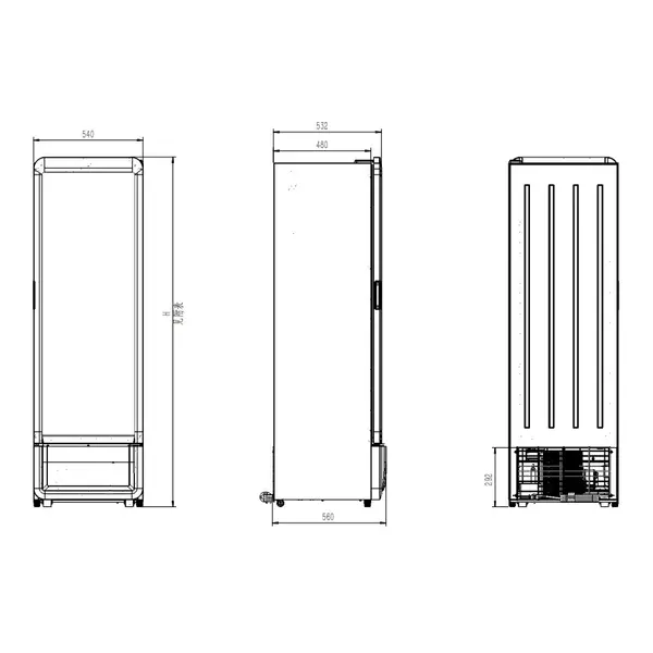 Koelkast | PIB | 280L | Zwart | +1°C/+10°C | Geforceerd | Wielen | 540x560x1725(h)mm