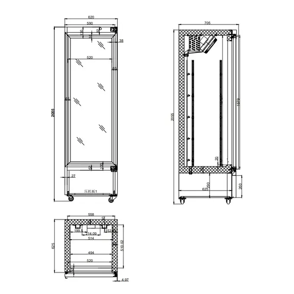 Drankenkoeling | 387L | Zwart | +2°C/+10°C | Geforceerd | Wielen (Geremd) | 620x600x1980(h)mm