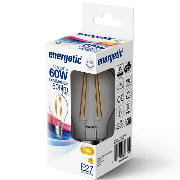 Lichtbron | E27 | LED | Warm Wit (2700K) | 806 Lumen | Per Stuk | Dimbaar | Ø60x104(h)mm