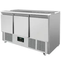 UNNICOOL Saladette | COMPACT LINE | 368L | 3 Deuren (1/1 GN) | Boven 4x 1/1 GN | +2°C/+8°C | Statisch + Ventilator | Klapdeksel | Wielen (Geremd) | 1370x700x870(h)mm
