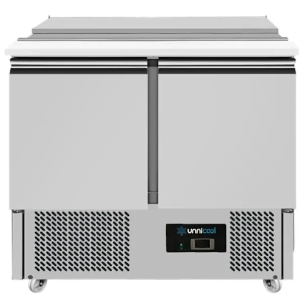 Saladette | COMPACT LINE | 230L | 2 Deuren (1/1 GN) | Boven 2x 1/1 GN | +2°C/+8°C | Statisch + Ventilator | Klapdeksel | Wielen (Geremd) | 900x700x870(h)mm