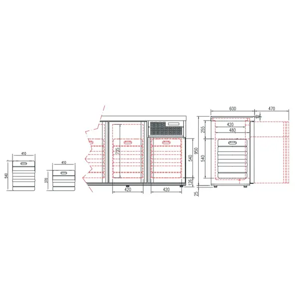 Vatenkoeler | RVS | 4x 50L (KEG) | +5°C/+8°C | Geforceerd | 2120x600x975(h)mm