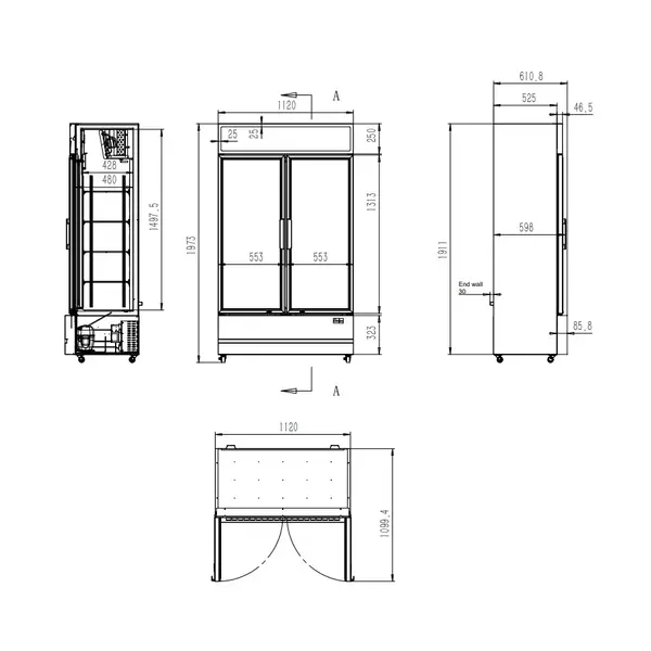 Koelkast | SERIE FCU | 740L | Zwart/Wit | +1°C/+10°C | Geforceerd | Draaideuren | Wielen (Geremd) | 1120x610x1973(h)mm