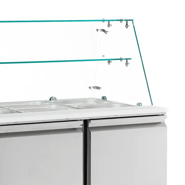 Saladette | COMPACT LINE | 3 Deuren (1/1 GN) | Boven 4x 1/1 GN | +2°C/+8°C | Statisch + Ventilator | Glasopzet + Snijblad | 1365x700x850/1310(h)mm