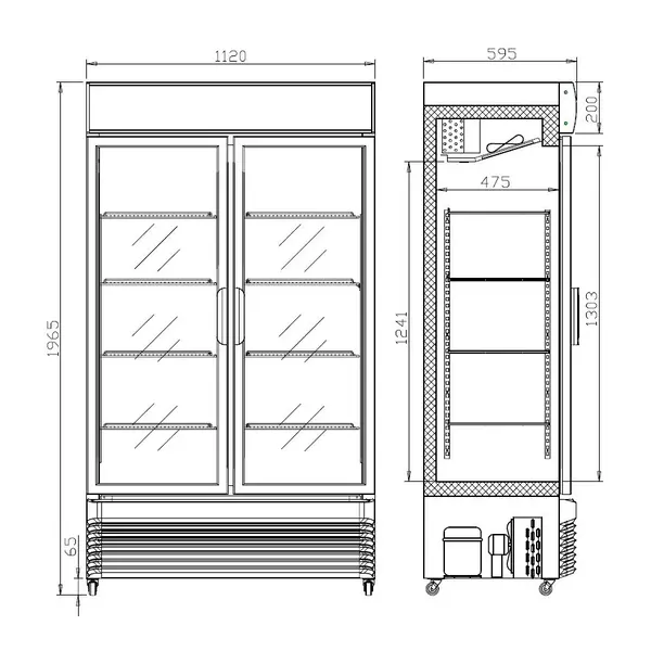 Koelkast | 750L | Zwart/Wit | +2°C/+10°C | Geforceerd | Draaideuren | Wielen (Geremd) | 1120x610x1965(h)mm