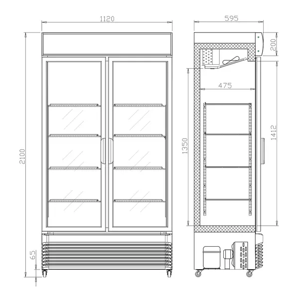 Koelkast | 780L | Zwart | +2°C/+10°C | Geforceerd | Draaideuren | Wielen (Geremd) | 1120x595x2100(h)mm