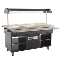 CombiSteel Warmhoudbuffet | Hout/RVS | 4x 1/1 GN | 30°C/90°C | Bain-Marie | 3kW (230V) | Verlichte Kap | Wielen (Geremd) | 1500x700x1400(h)mm